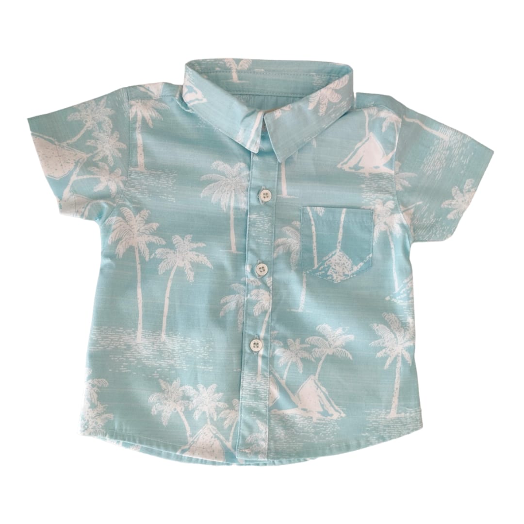 Boy's Collar Shirt - Blue Beach Theme