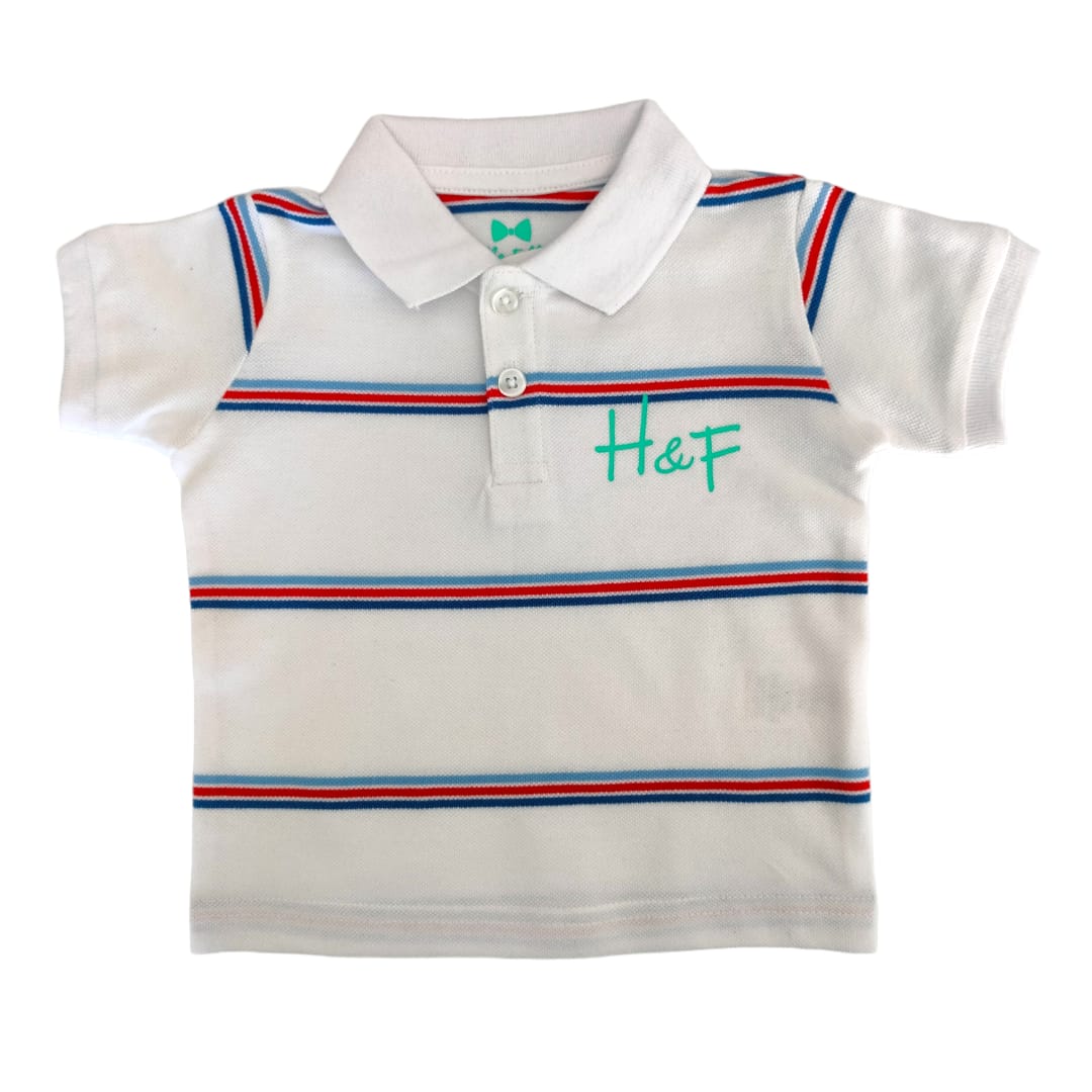 Boy's Collar T Shirt - White Stripe