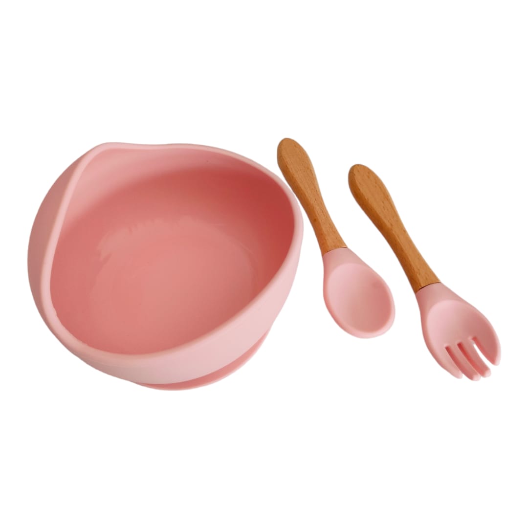 Silicon Suction Bowl and Spoon Set - Pink