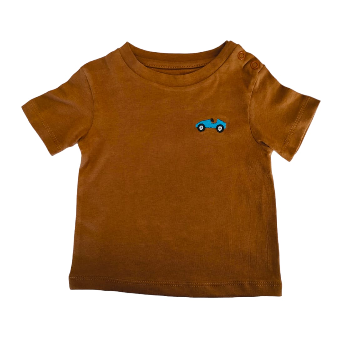 Boy's T Shirt - Brown Car Embroidered