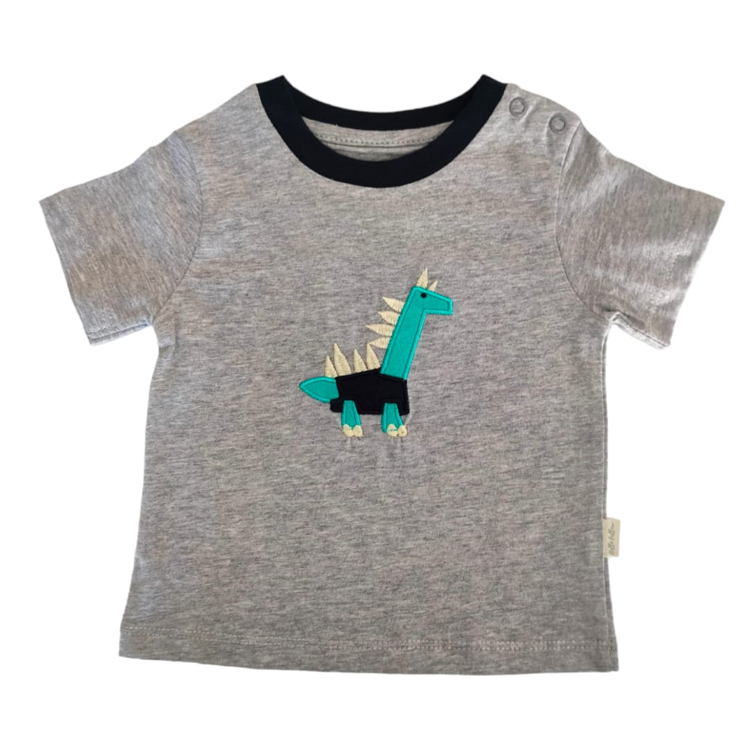 Boy's T Shirt - Gray Dino Embroidered