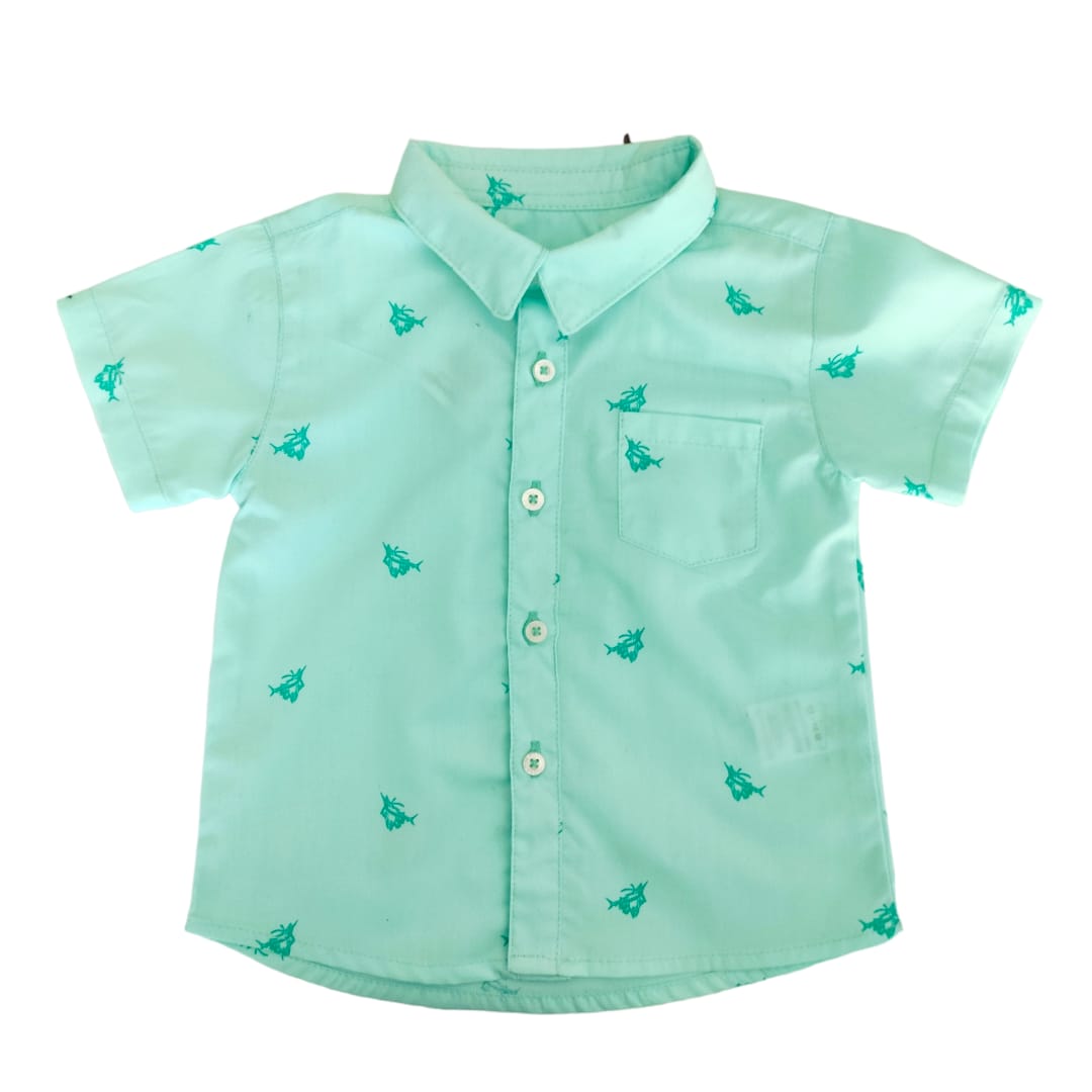 Boy's Collar Shirt - Aqua Swordfish Printed