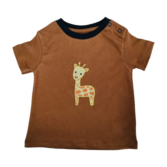 Boy's Giraffe Print T Shirt - Brown