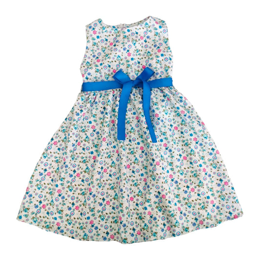 Girl's Blue Bow Dress - Floral