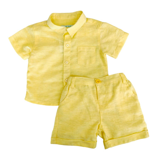Boy's Collar Shirt with Short Set - Yellow