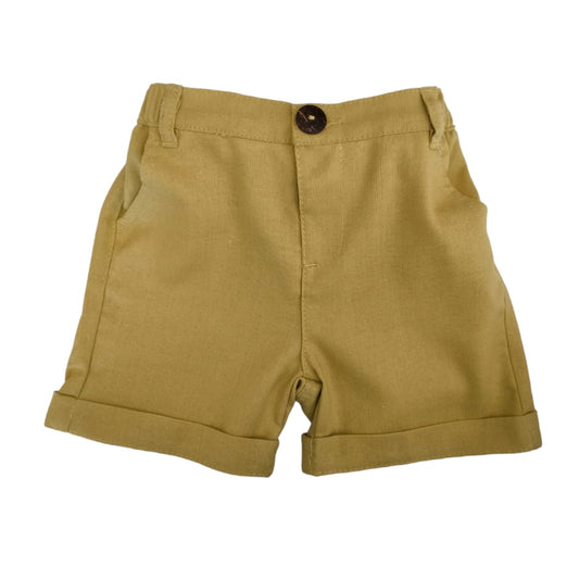 Boy's Linen Short - Yellow Mixed Green
