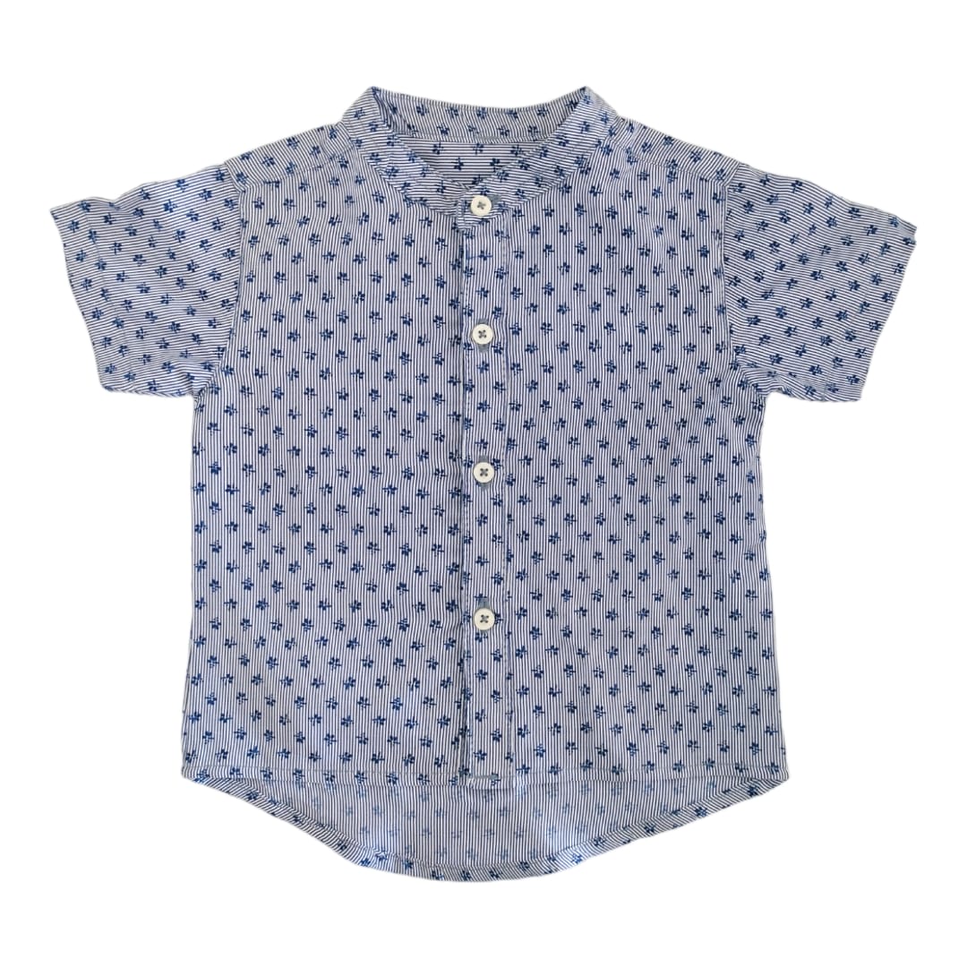 Boy's Printed Chinese Collar Shirt - Blue