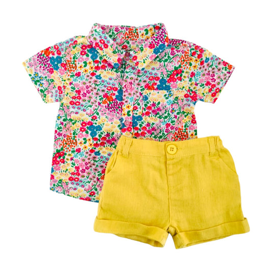 Boy's Floral Shirt with Yellow Short Set