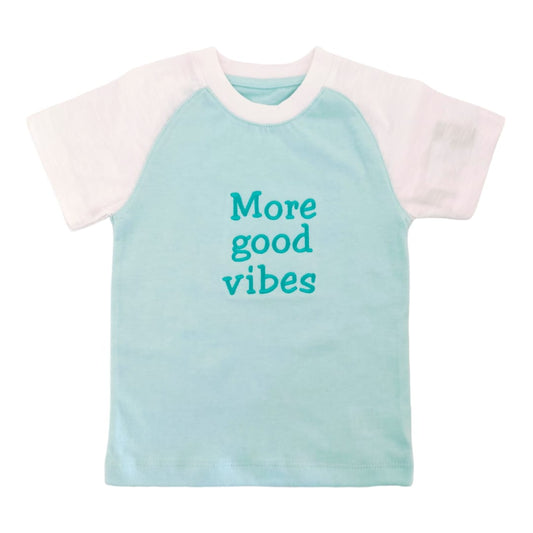 Boy's T Shirt - Light Blue "More Good Vibes" Embroidered