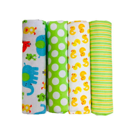 Baby Receiving Blankets 4 Pack - Printed Green Mix