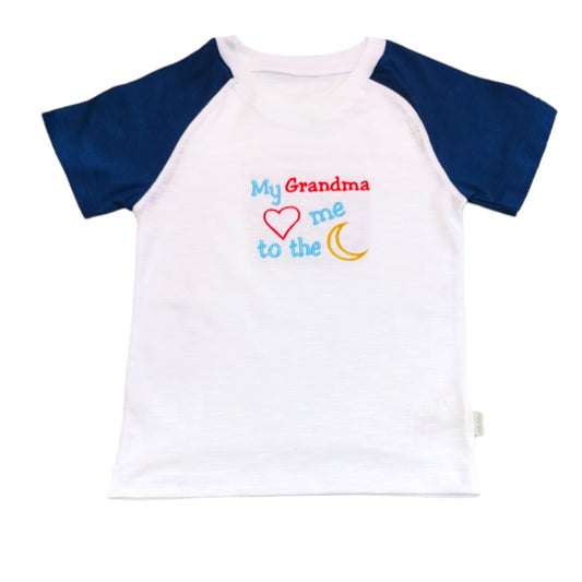 Boy's White T Shirt - "My Grandma Loves me to the Moon"