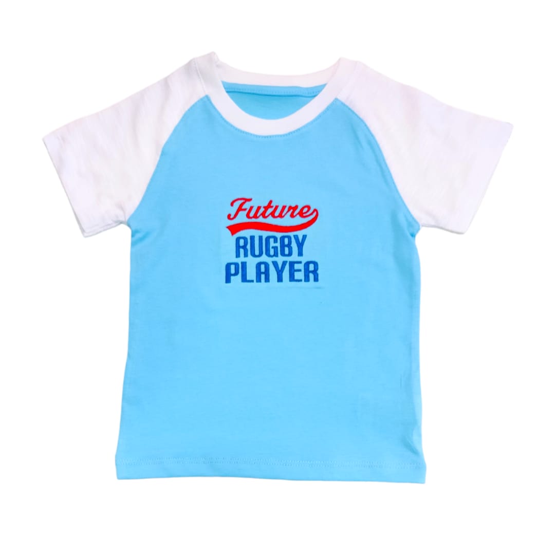 Boy's Light Blue T Shirt - "Future Rugby Player Embroided"