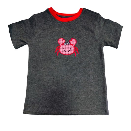 Boy's Dark Ash T Shirt - Crab Embroided