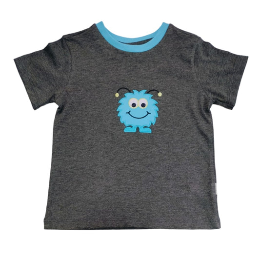 Boy's Dark Ash T Shirt - "Baby Monster Embroidered"