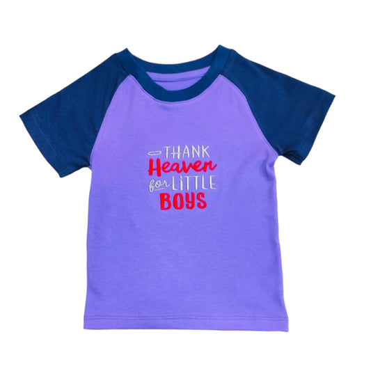 Boy's T Shirt - Purple "Thanks Heaven Little Boys" Embroidered