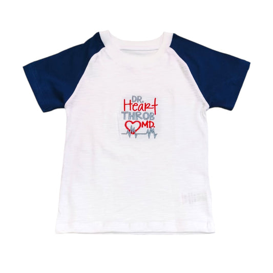 Boy's T Shirt - White "Dr Heart Throb" Embroidered