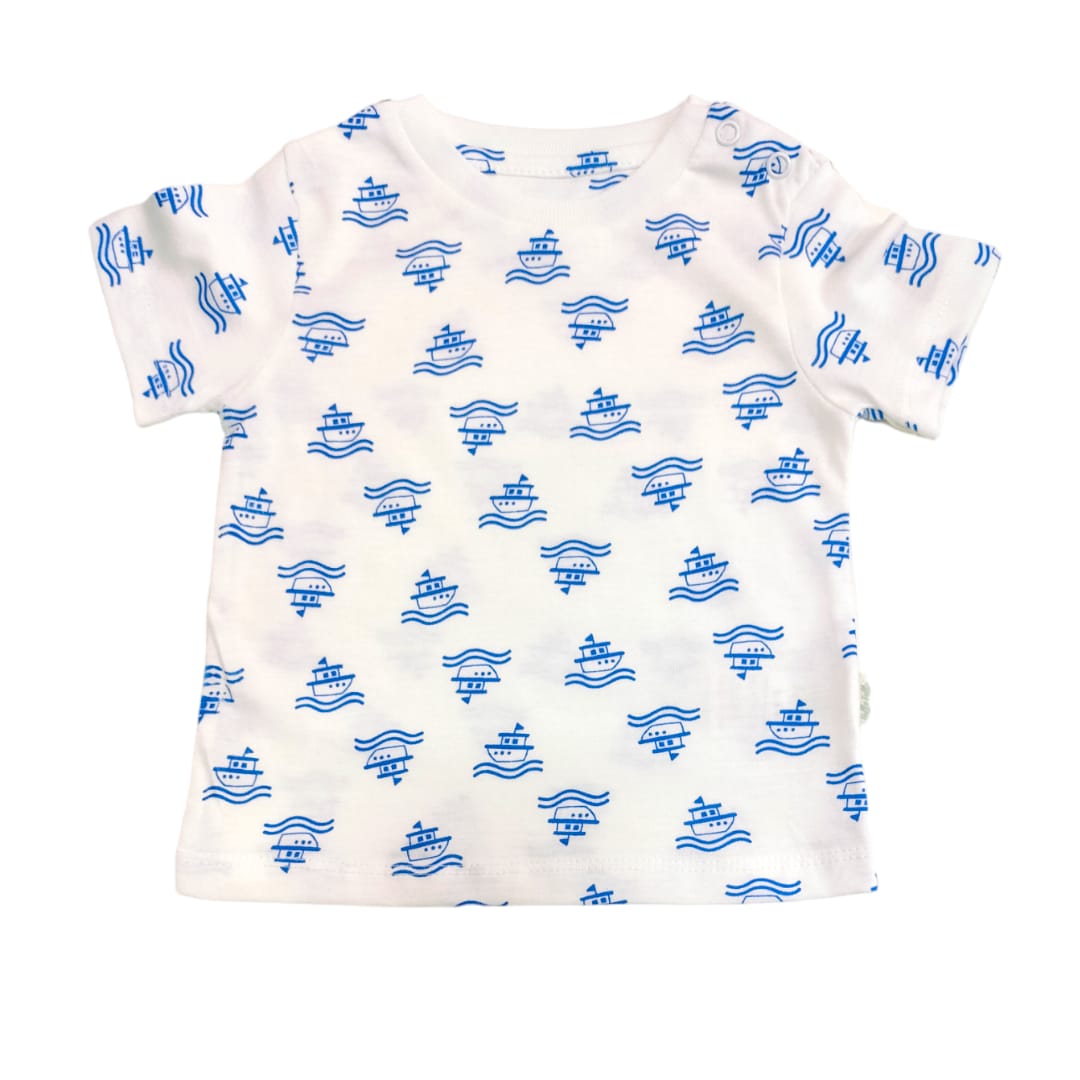 Boy's T Shirt - White Sailboat Printed