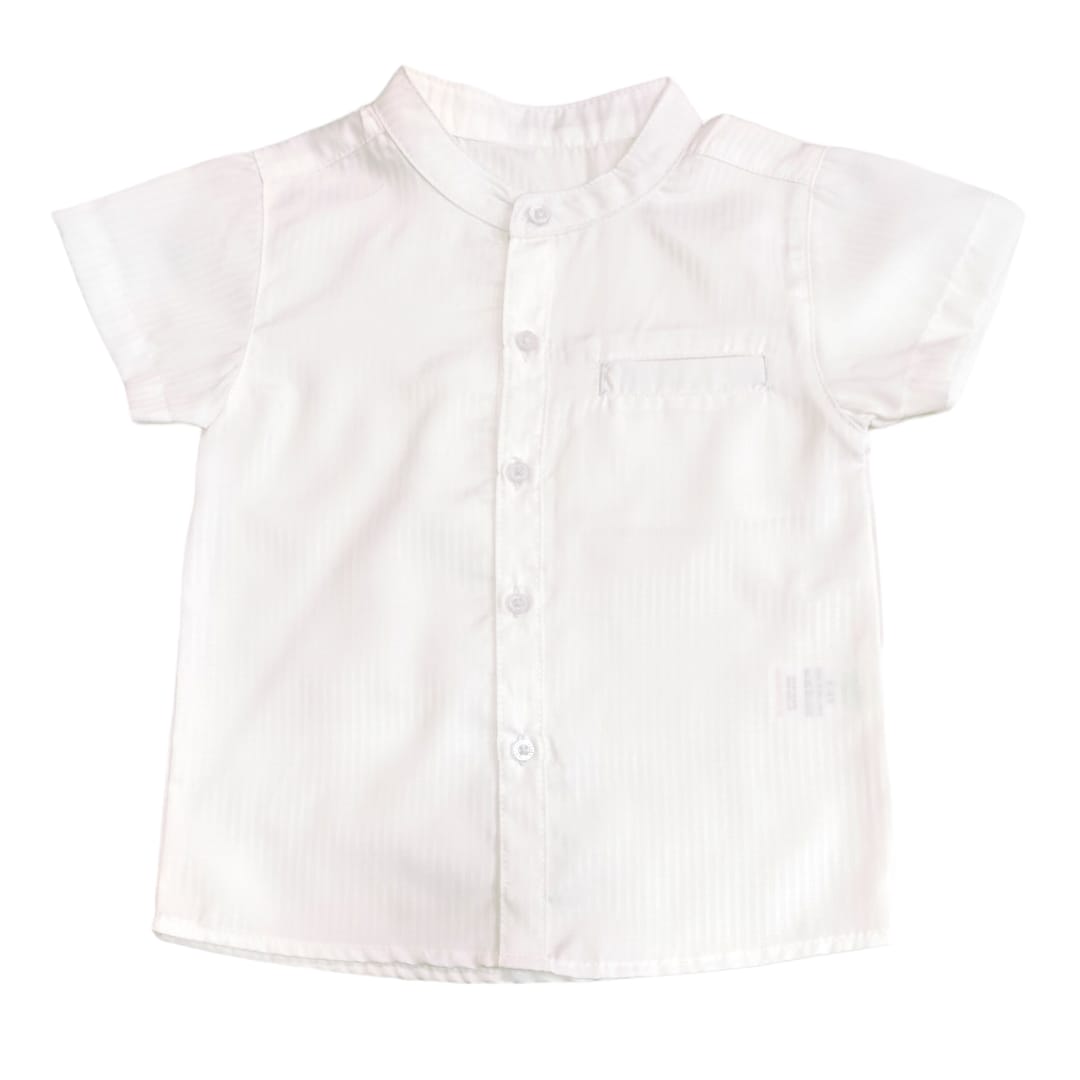 Boy's Pocket Chinese Collar Shirt - White