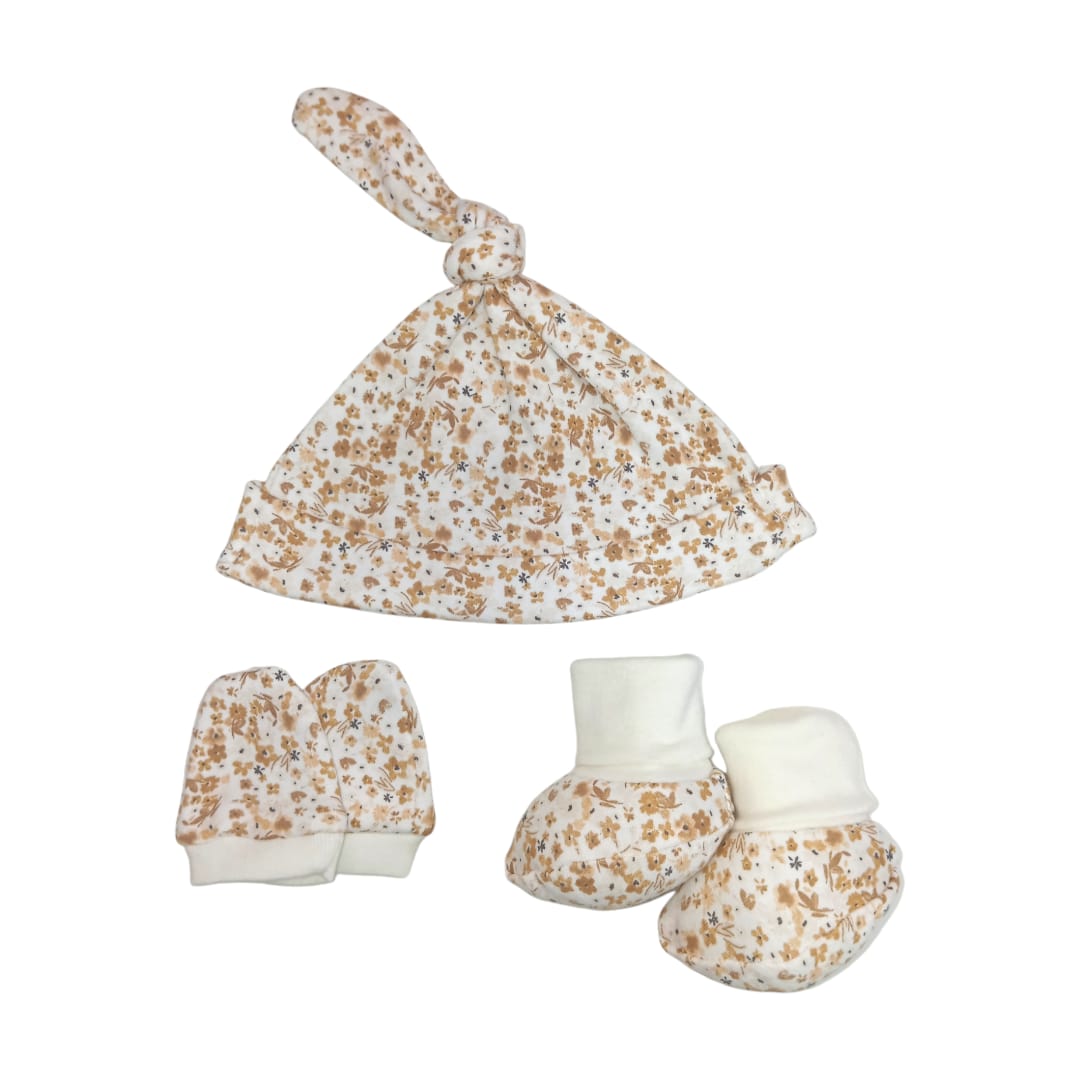 Baby Cap, Shoes and Mitten Set - Floral