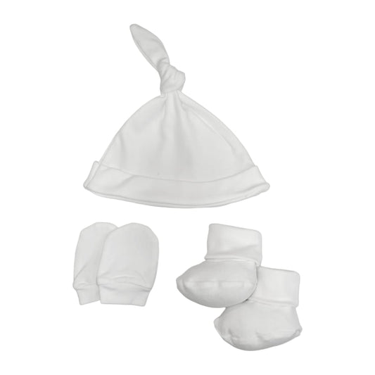 Baby Cap, Shoes and Mitten Set - White