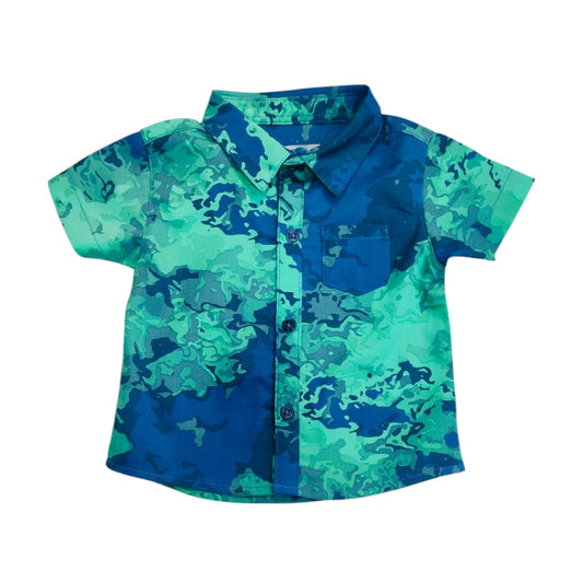 Boy's Collar Shirt - Green & Blue Printed