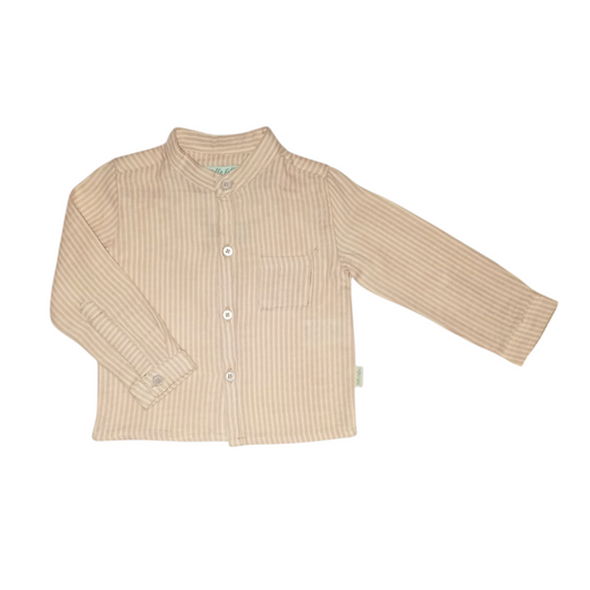 Chinese Collar Long Sleeve Shirt-Brown Stripe