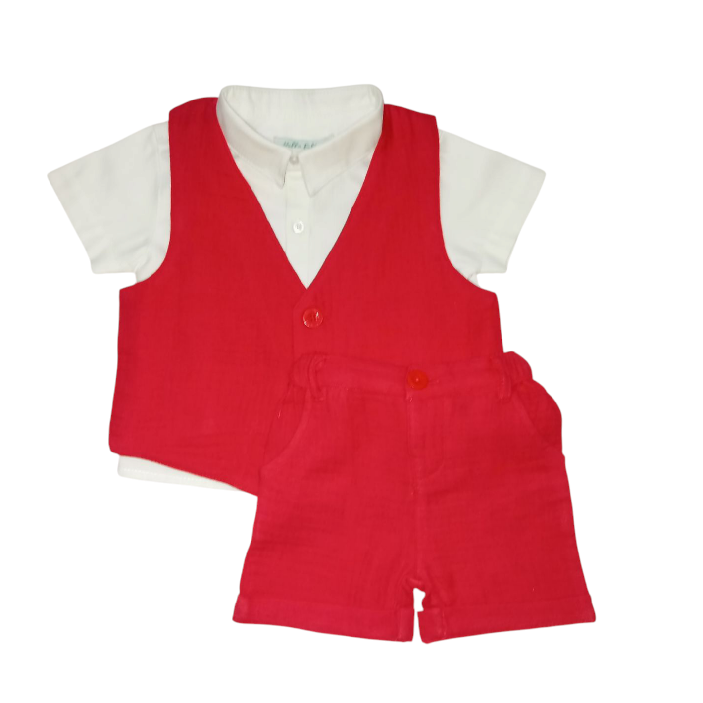 Red Waist Coat & Short With White Shirt
