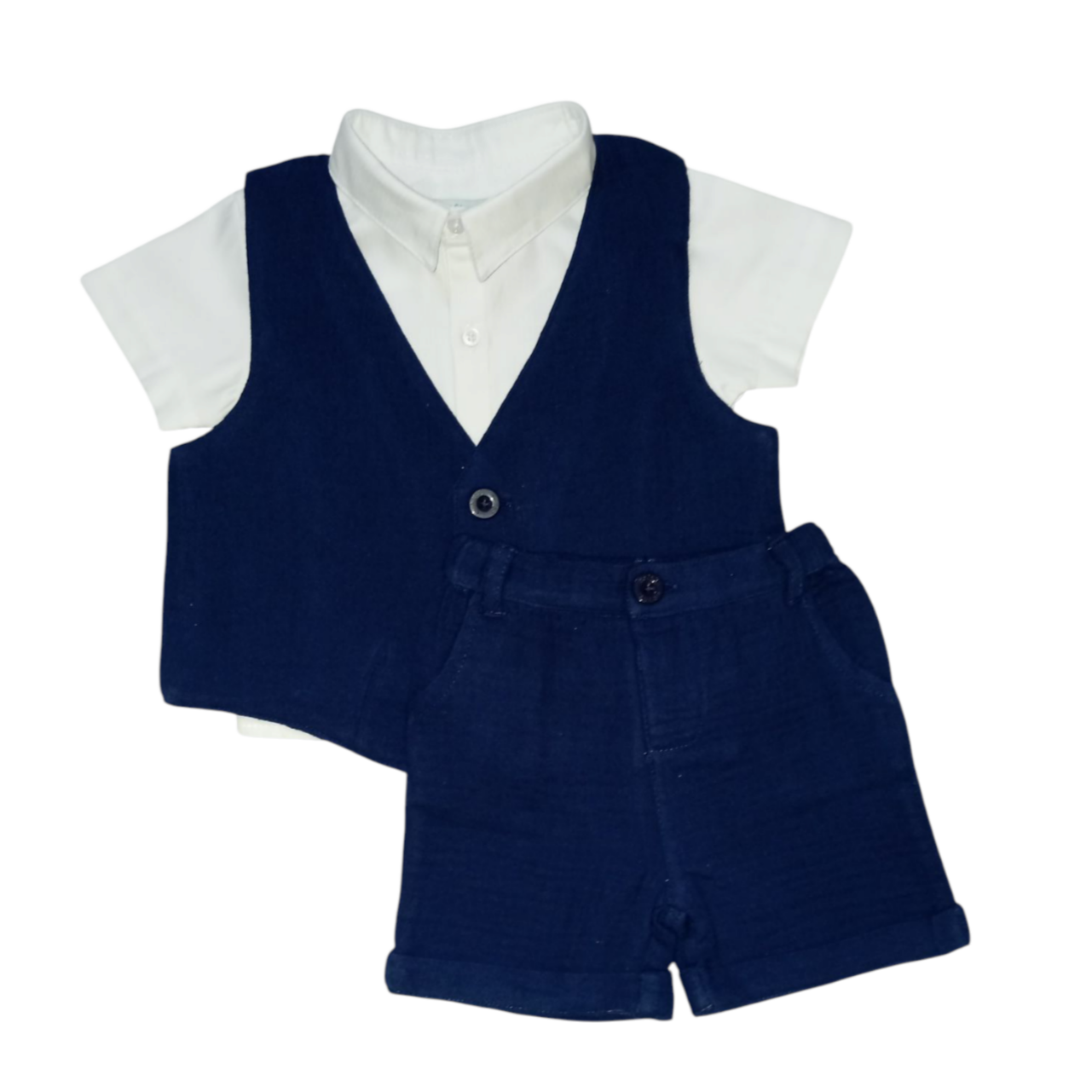 Dark Blue waist Coat & Short With White Shirt