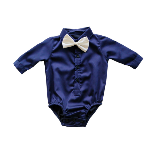 Dark Blue Shirt Dungaree with White Bow