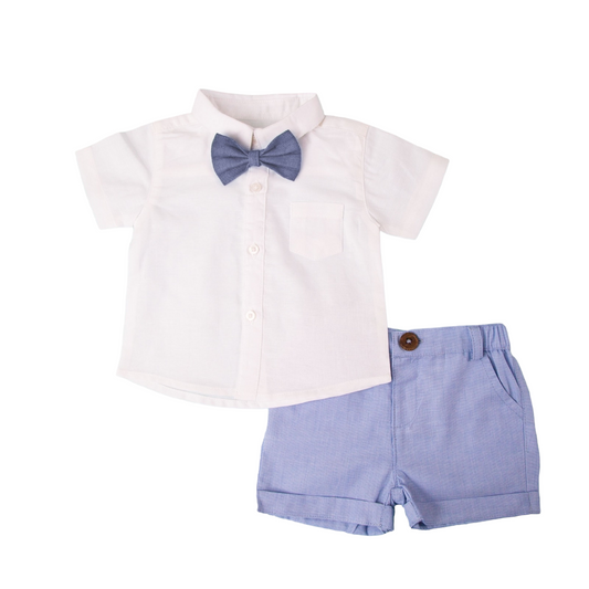 White Shirt & Sky Blue Short with Bow