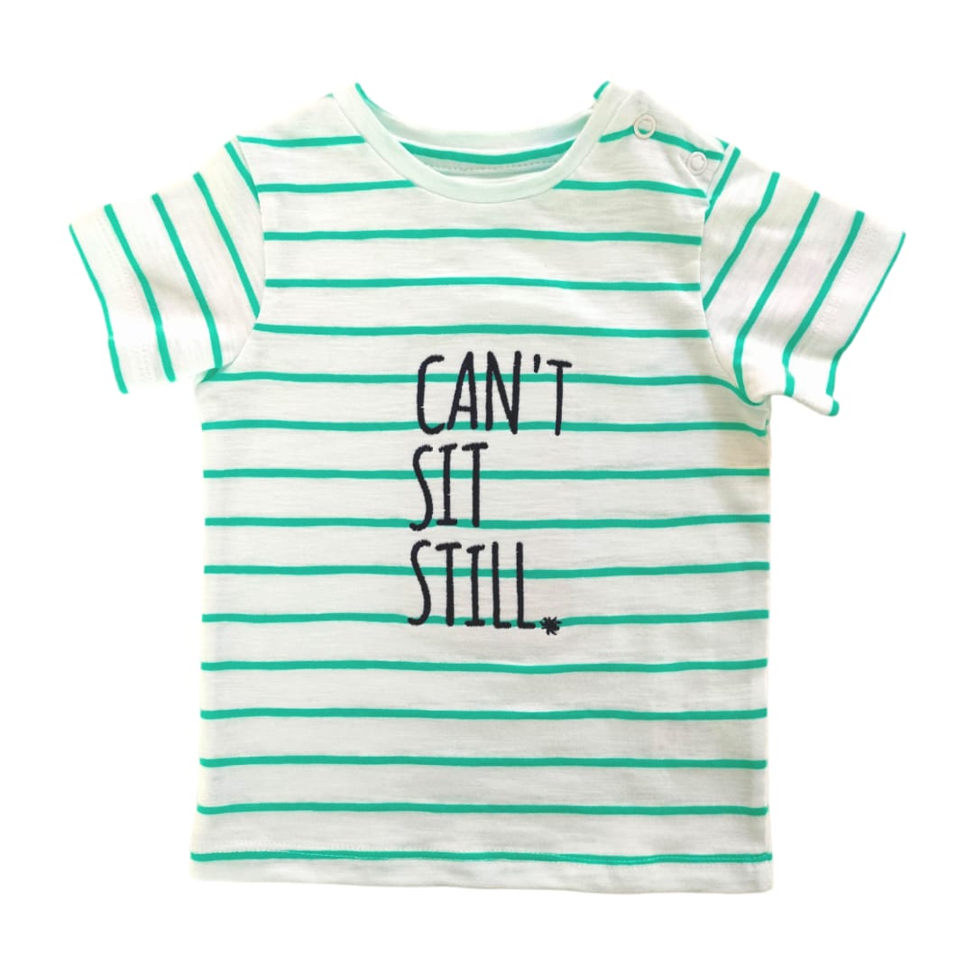 Can't Sit Still Embroidered T Shirt - Green Stripe