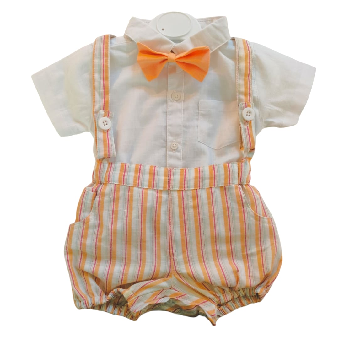 Baby boy Dungaree Set - Orange Stripe