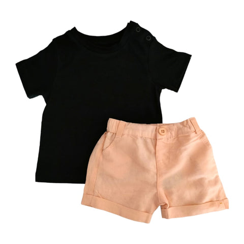Black T-Shirt with Peach Short Set