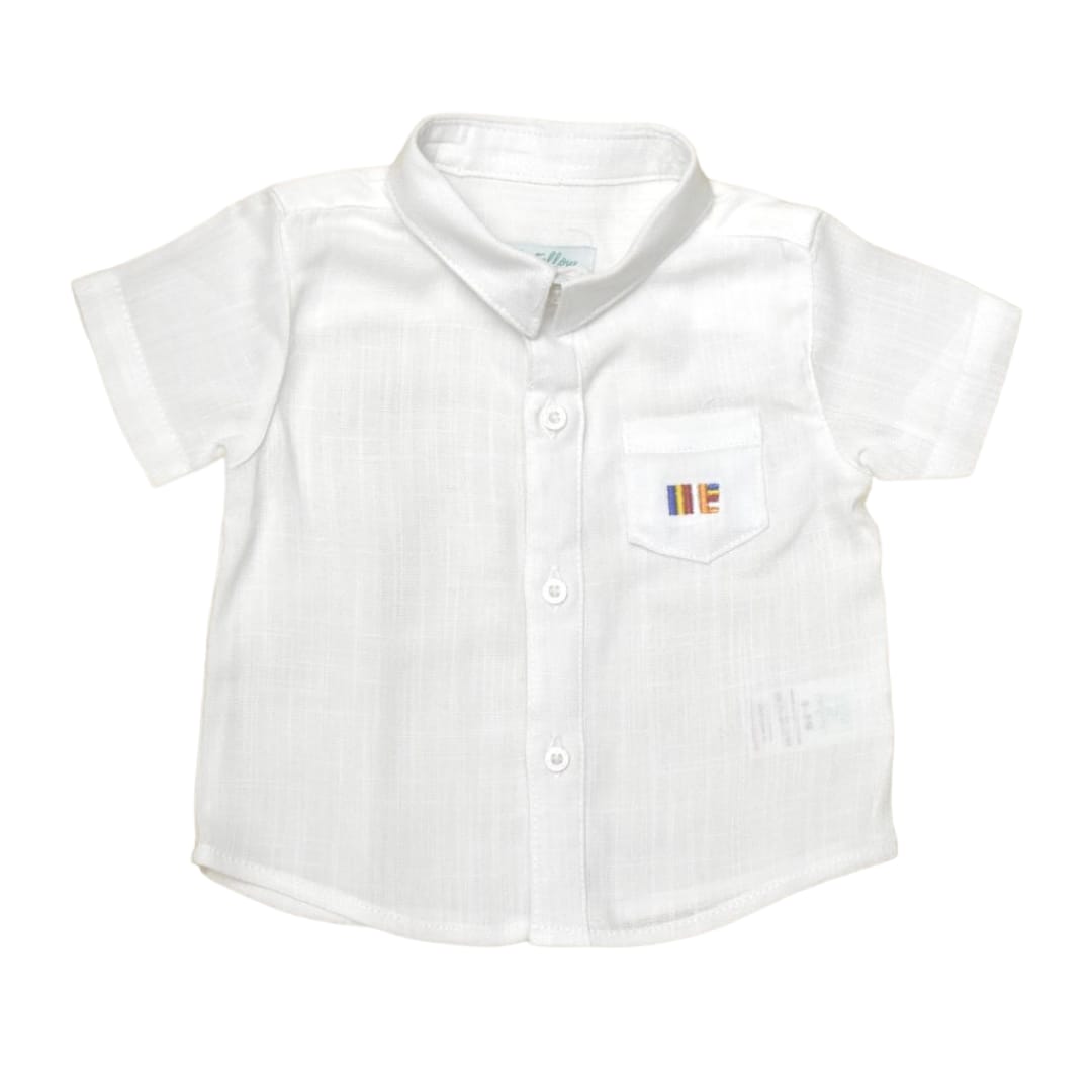 Boy's White Embroidered Collar Shirt with White Short Set