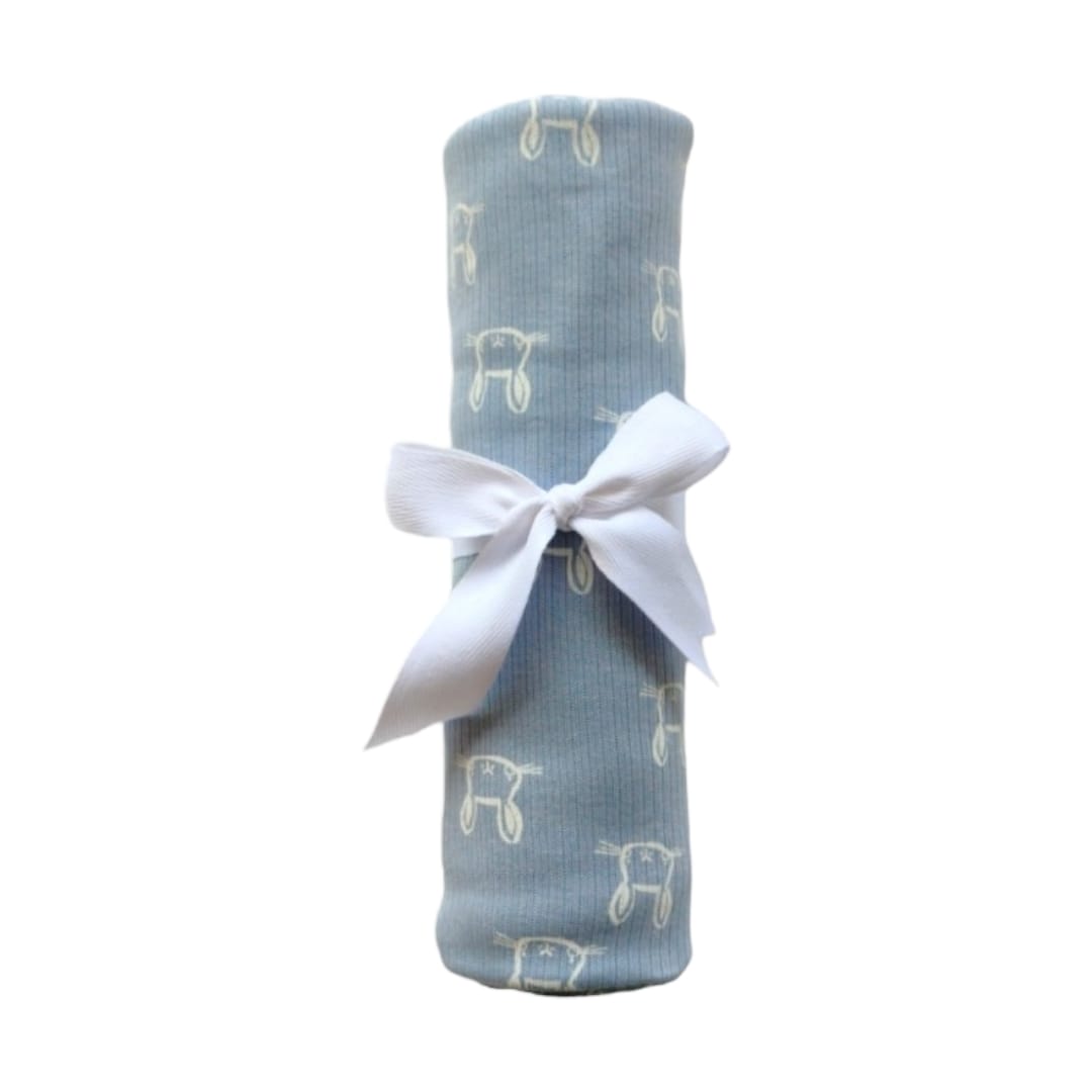 Bunny Printed Blue Baby Swaddle Blanket