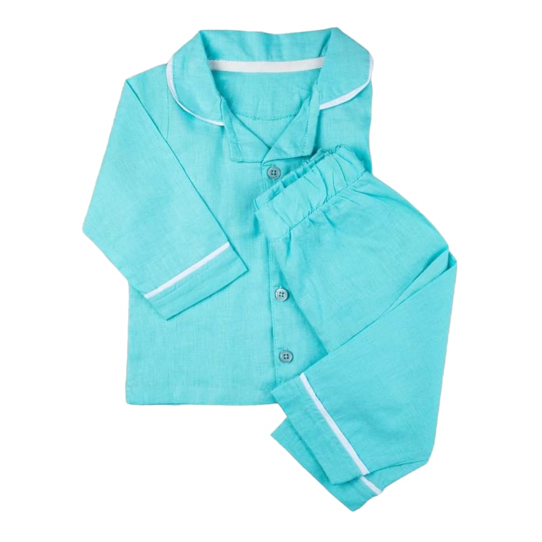 Baby Sleeved 2 Pcs Pyjama Set - Aqua Blue
