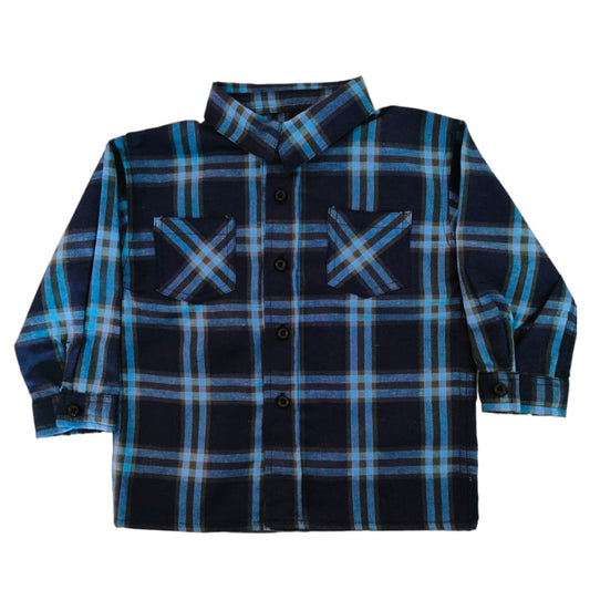 Boy's Long Sleeve Check Shirt - Blue