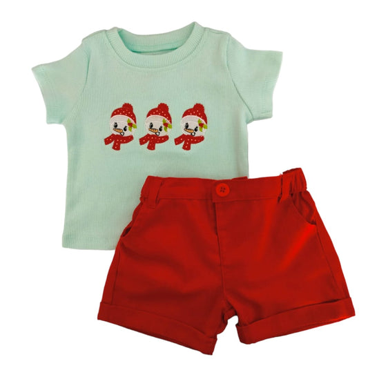 Baby Light Green T Shirt with Red Short Set - Christmas Theme