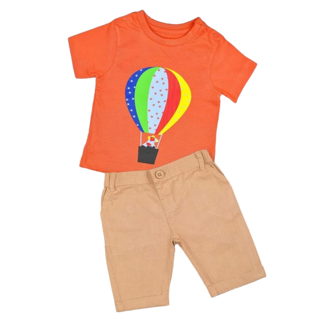 Boy's Orange printed T Shirt with Pant Set