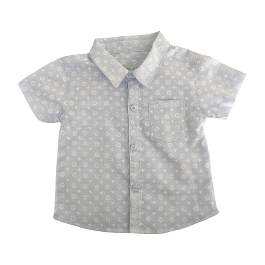 Boy's Collar Shirt - Blue Flower Printed