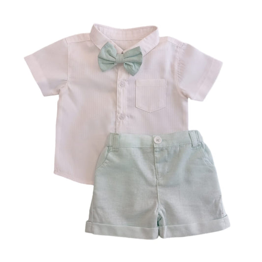 White shirt & Light green short with Bow