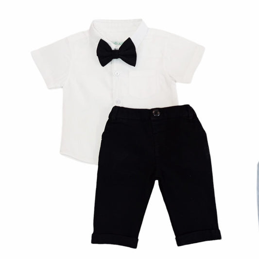 White shirt & Long pant with Bow - Black