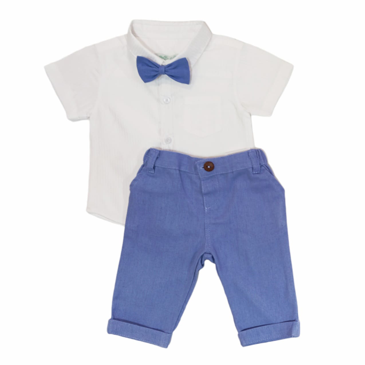 White shirt & Long pant with Bow-Cornflower Blue