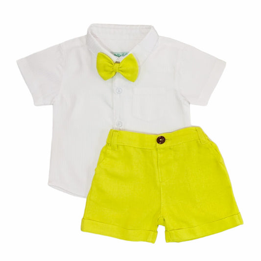 White shirt & Lemon yellow short with Bow