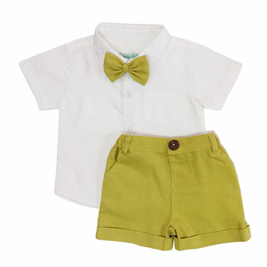 White Shirt & Yellow Green Short with Bow