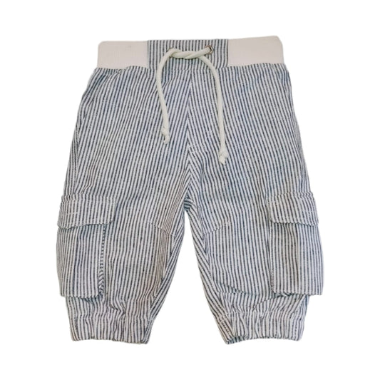 Boy's Linen Cargo Pant - Black Striped
