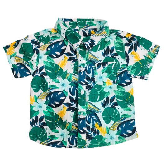 Boy's Collar Shirt - Green Floral