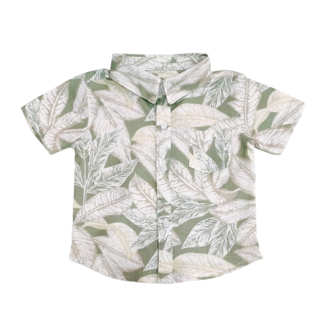 Boy's Collar Shirt - Olive Green Floral