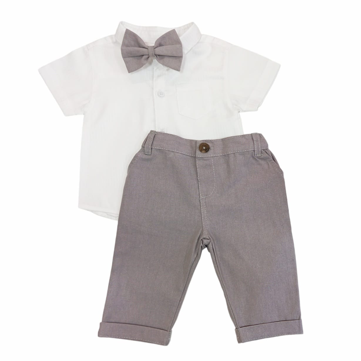 White shirt & Grey pant with Bow