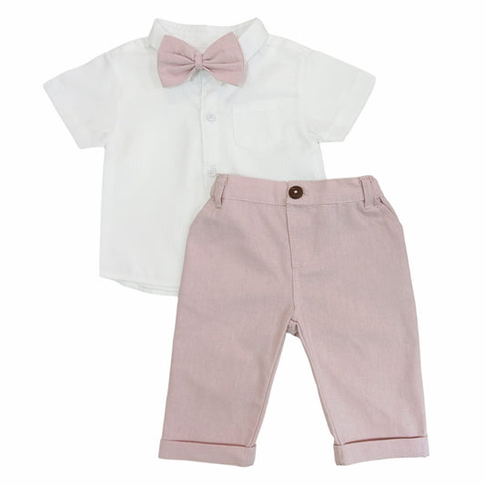 White shirt & Blush pink pant with Bow